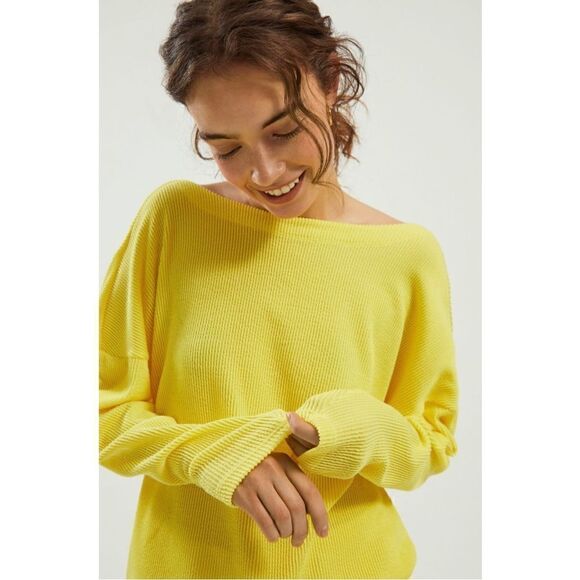 NEW Anthropologie Maeve Kasi Boatneck Yellow Pullover Shirt Blouse Medium Petite - Picture 4 of 6